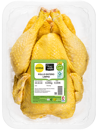 Slow-grown chicken fed 100% with grains